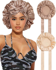 2PCS Satin Bonnets Silk Bonnet for Sleeping Women Curly Hair Bonnet with Tie Band Bonnets Sleep Cap