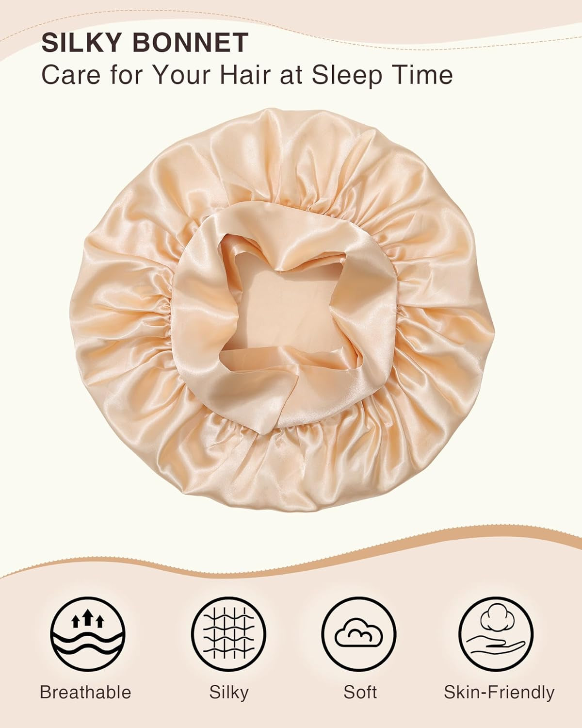 2PCS Satin Bonnets Silk Bonnet for Sleeping Women Curly Hair Bonnet with Tie Band Bonnets Sleep Cap