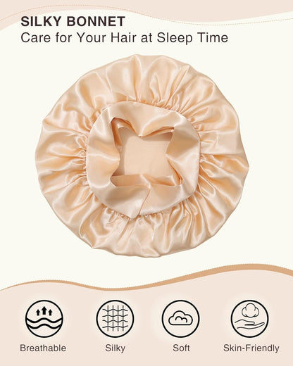 2PCS Satin Bonnets Silk Bonnet for Sleeping Women Curly Hair Bonnet with Tie Band Bonnets Sleep Cap