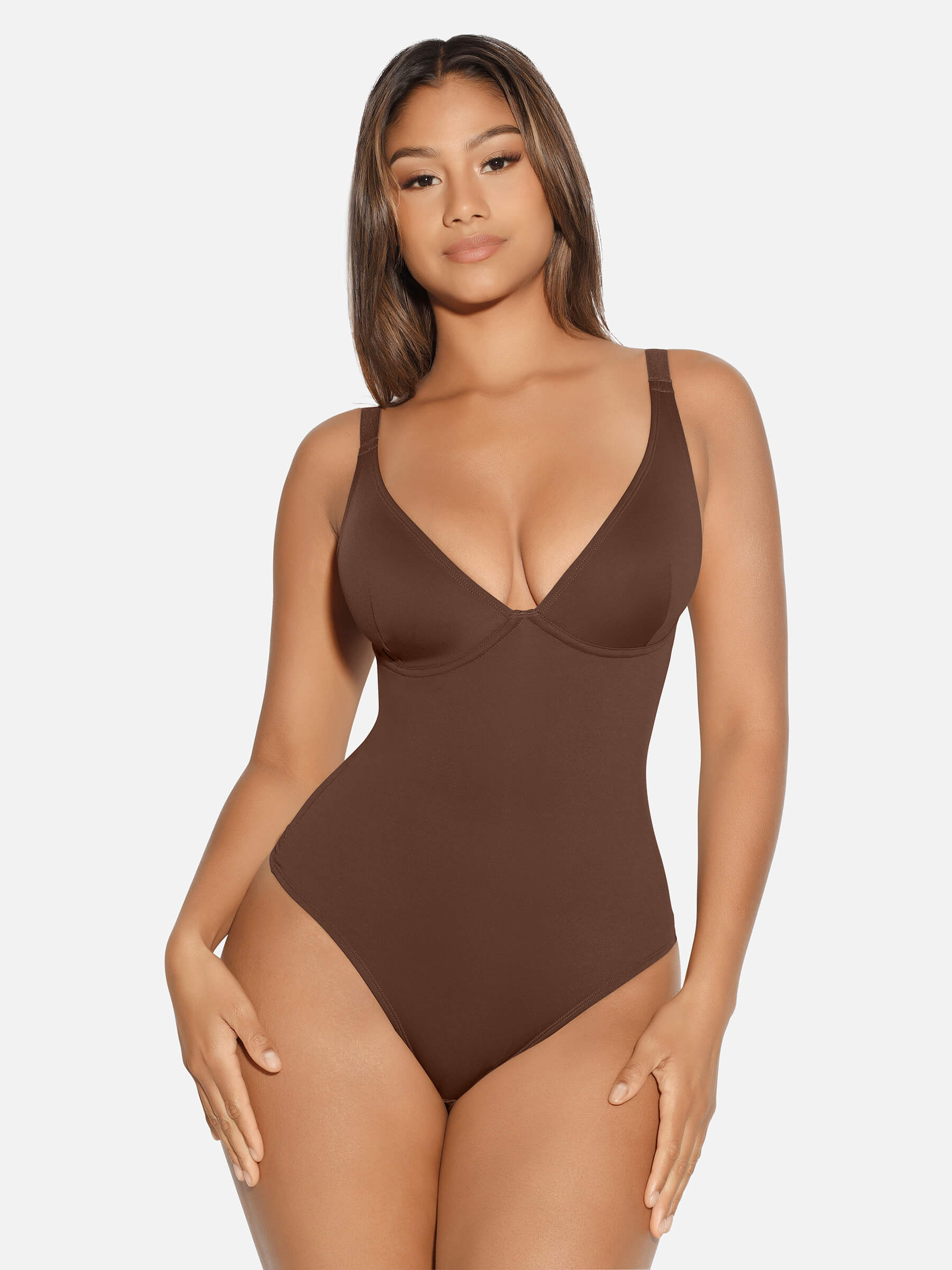 V Neck Tummy Control Shaping Bodysuit