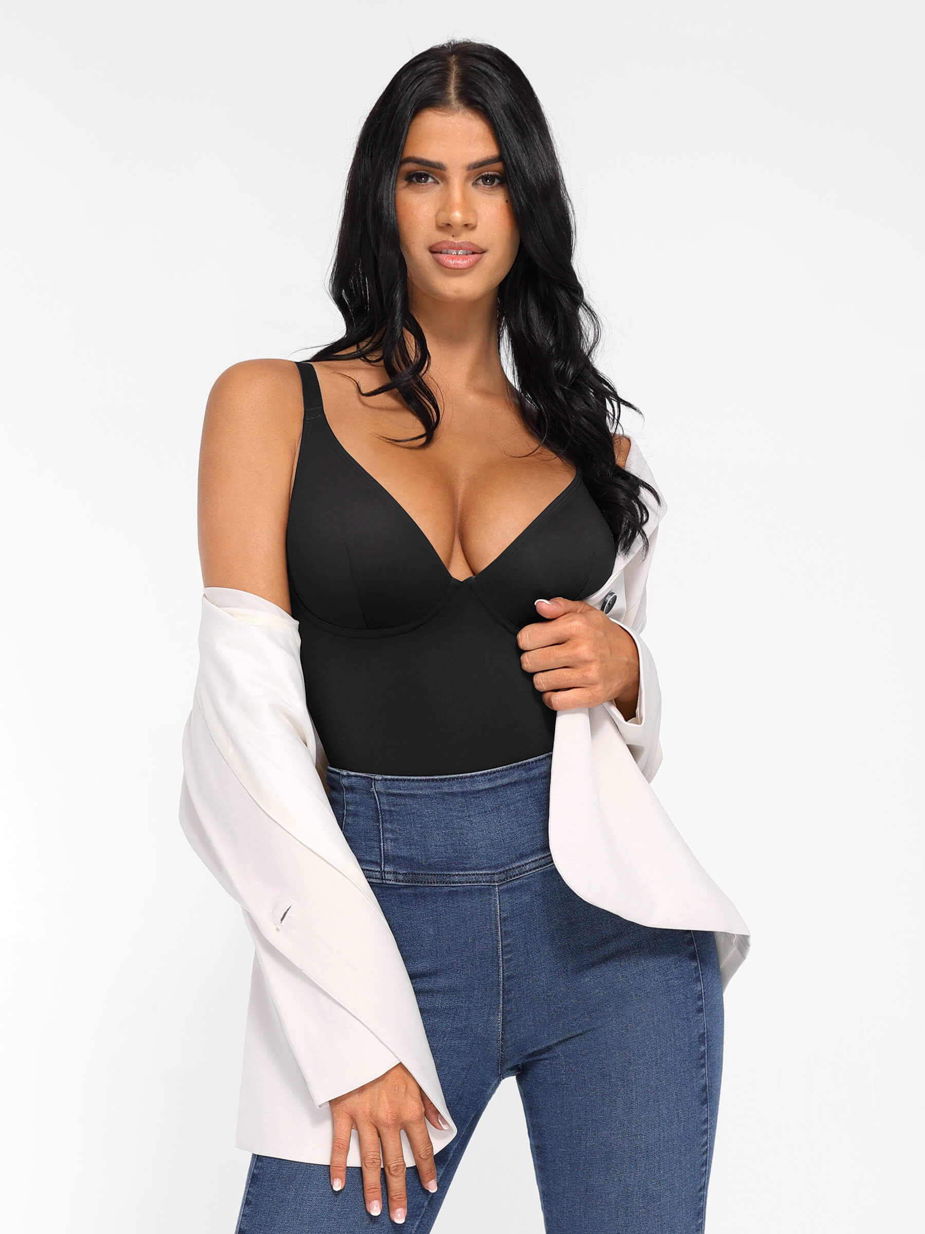 V Neck Tummy Control Shaping Bodysuit